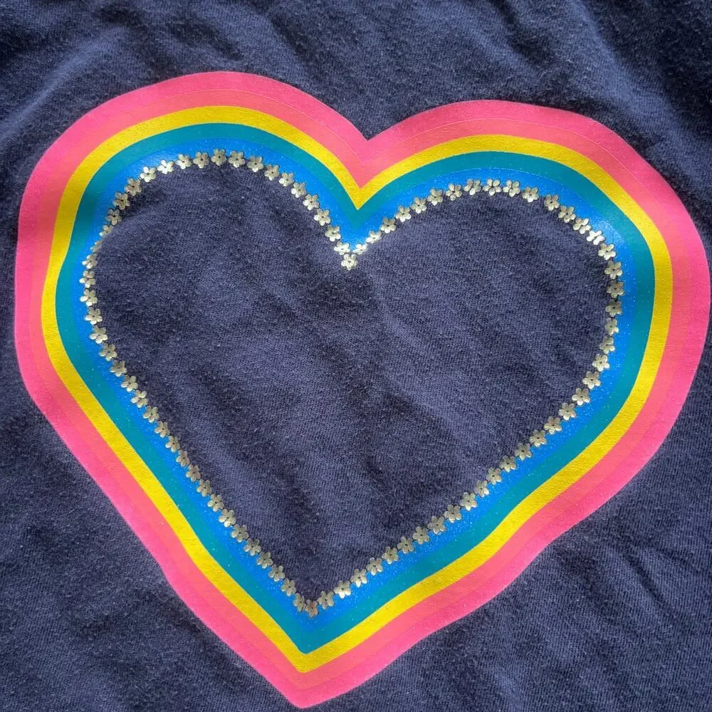 🍭6/$30 Gap Girl's navy blue and rainbow heart short sleeve tee shirt Medium (8)